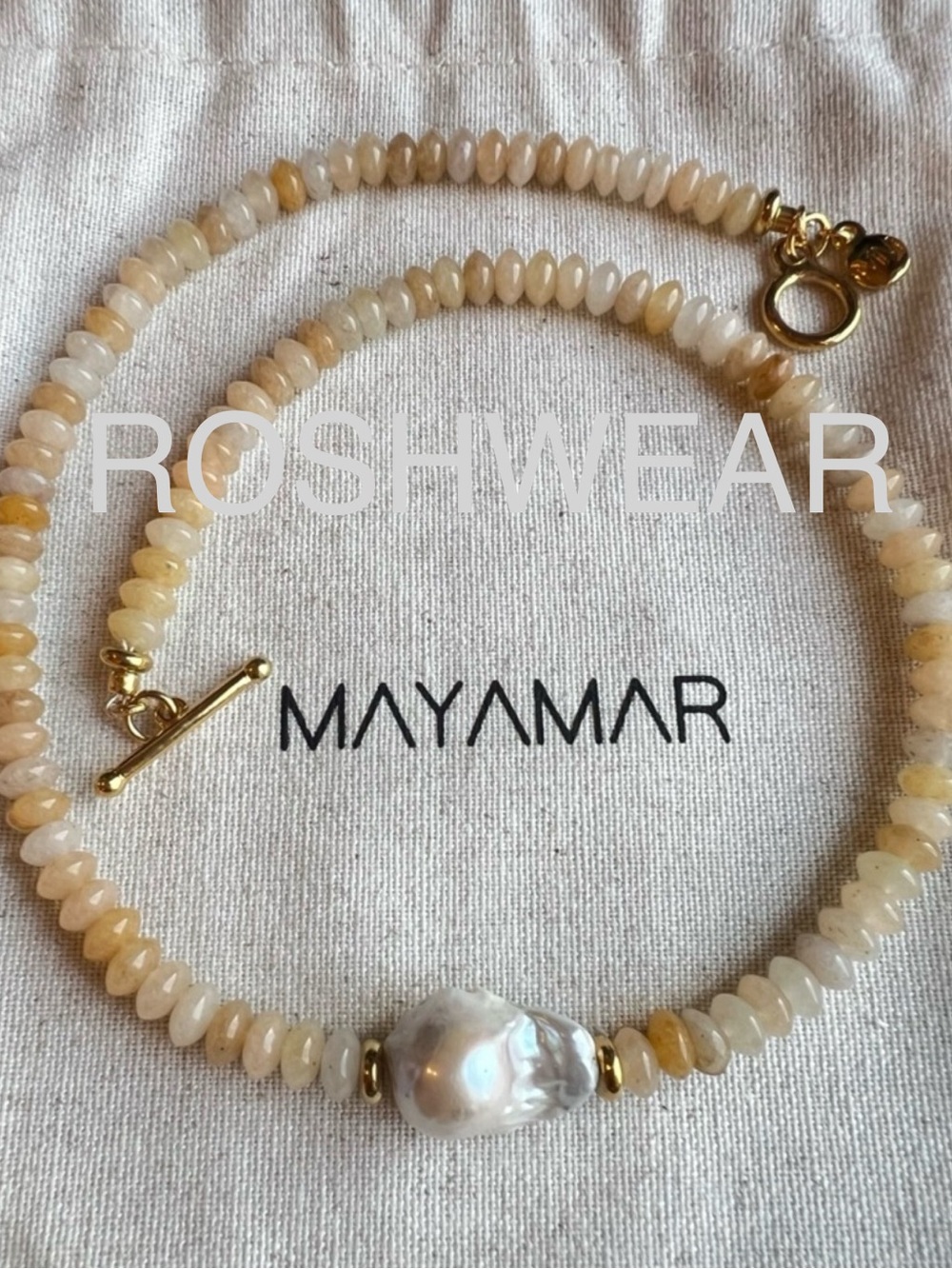 Freshwater Pearl with Yellow Topaz 24k Gold Plated Toggle Closure Necklace NWOT